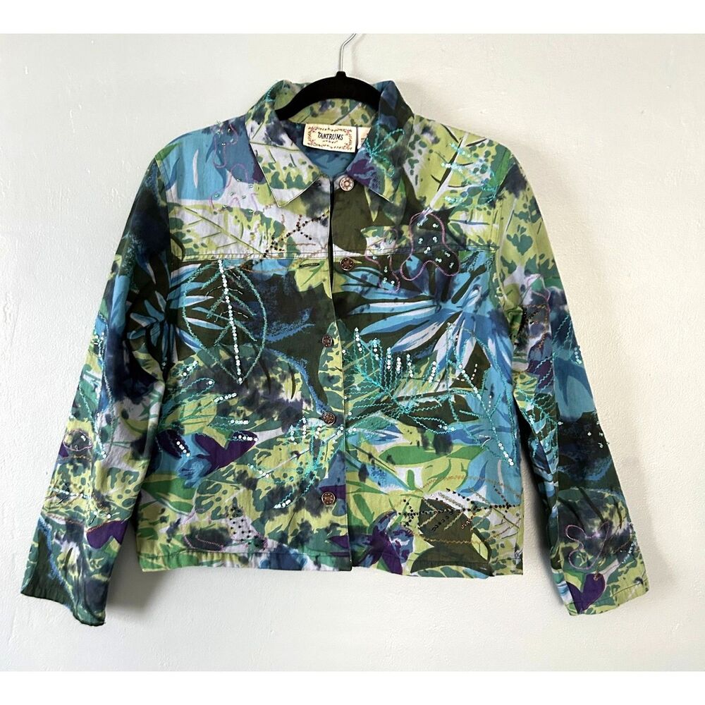 Tantrums women's button cotton embellished jacket with side pockets size medium